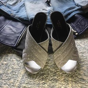 Gucci crossover sandal silver glitter size 36.5